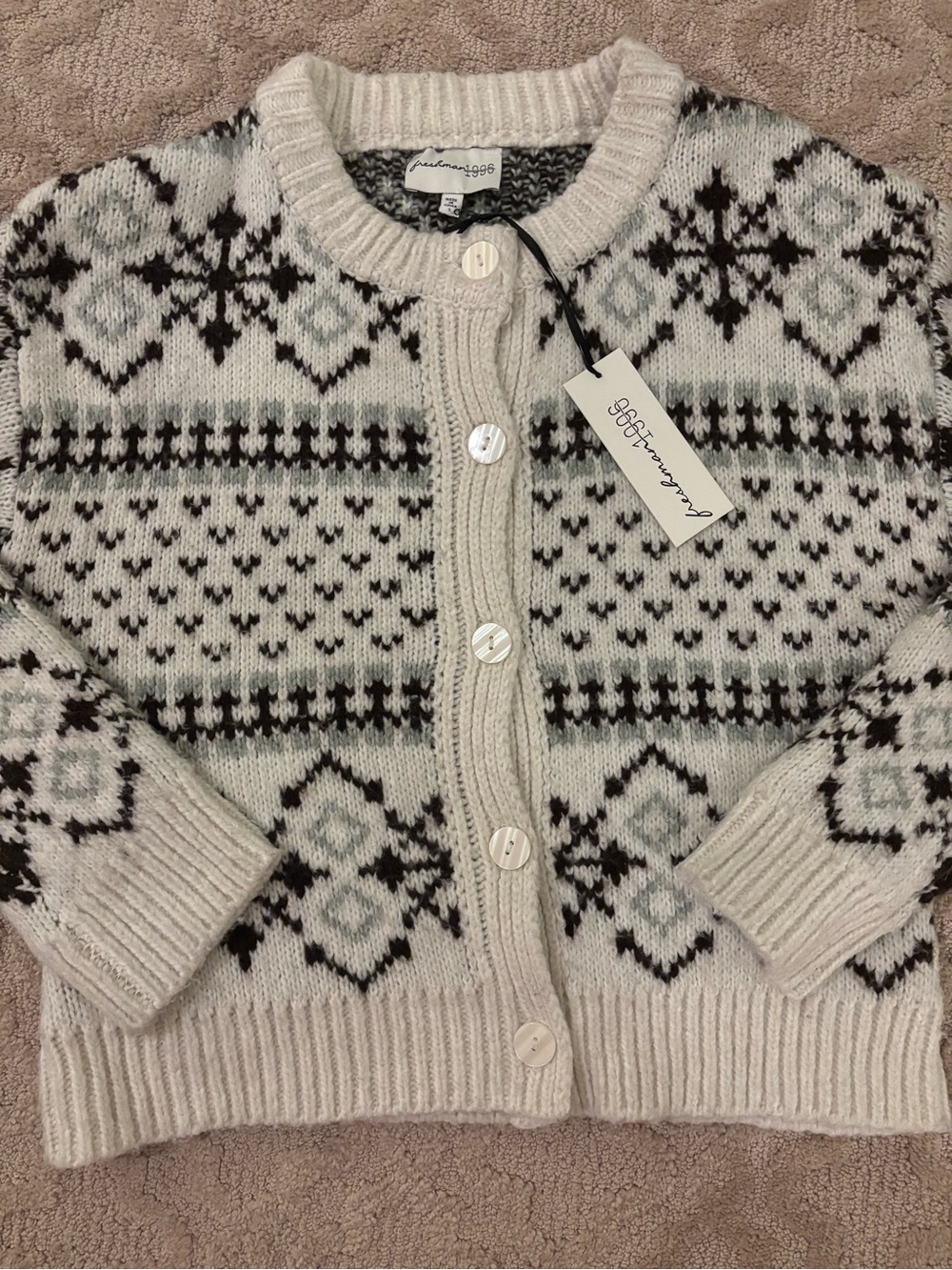 Sincerely Jules Ivory & Black Fair Isle Button-Front Cardigan